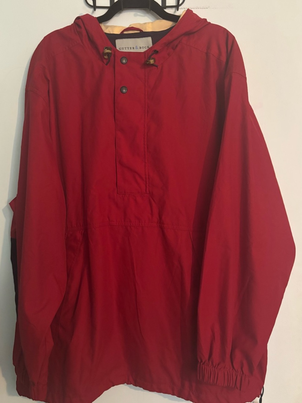 Cutter & Buck Mens Red Blue‎ Hooded Packable Windbreaker XL Pockets Embroidered